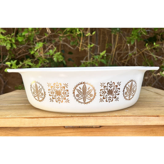 Rare 1958 Pyrex 045 Promotional 2.5 Qt Casserole Dish Gold Hex Pattern Retro