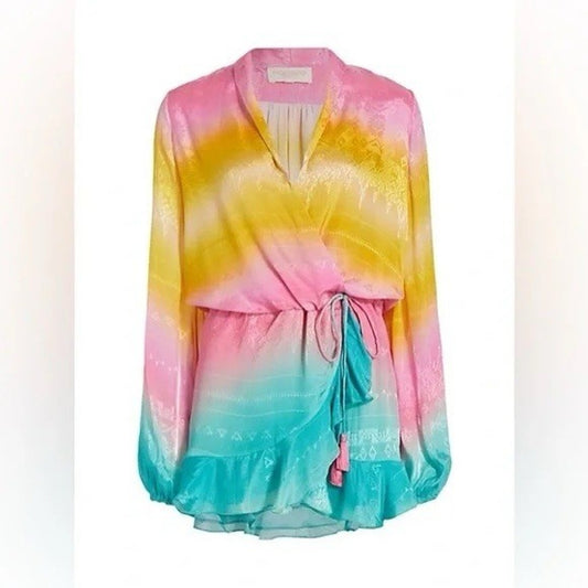 Rococo Sand Wrap Mini Dress (L) Ombré Luxe Ibiza Boho Designer Resort Boho