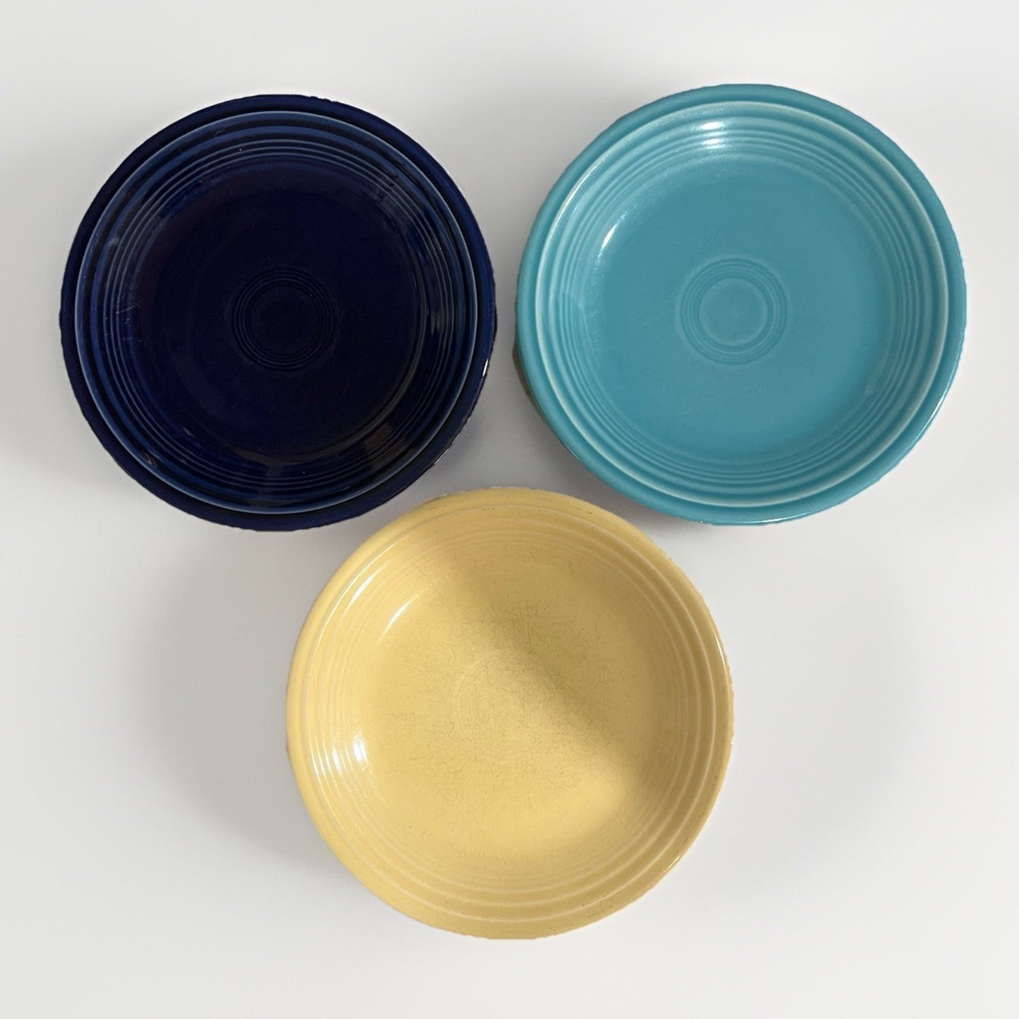 Fiesta Homer Laughlin Mixed Set Of 3 Salad Plates 7 1/4 Turquoise, Yellow, Blue