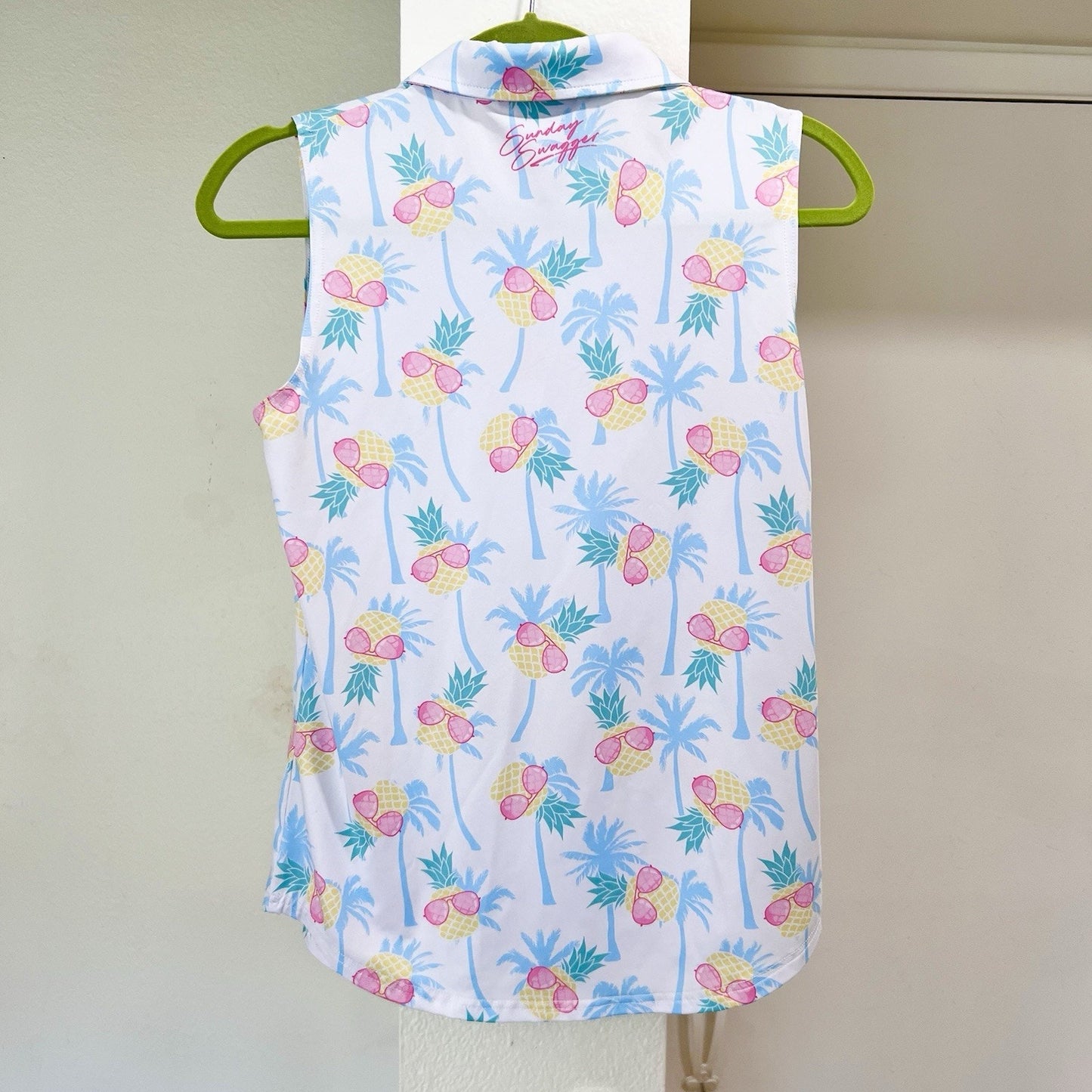 Sunday Swagger Women (S) Sleeveless Polo Shady Pineapple Novelty Funny UPF Golf