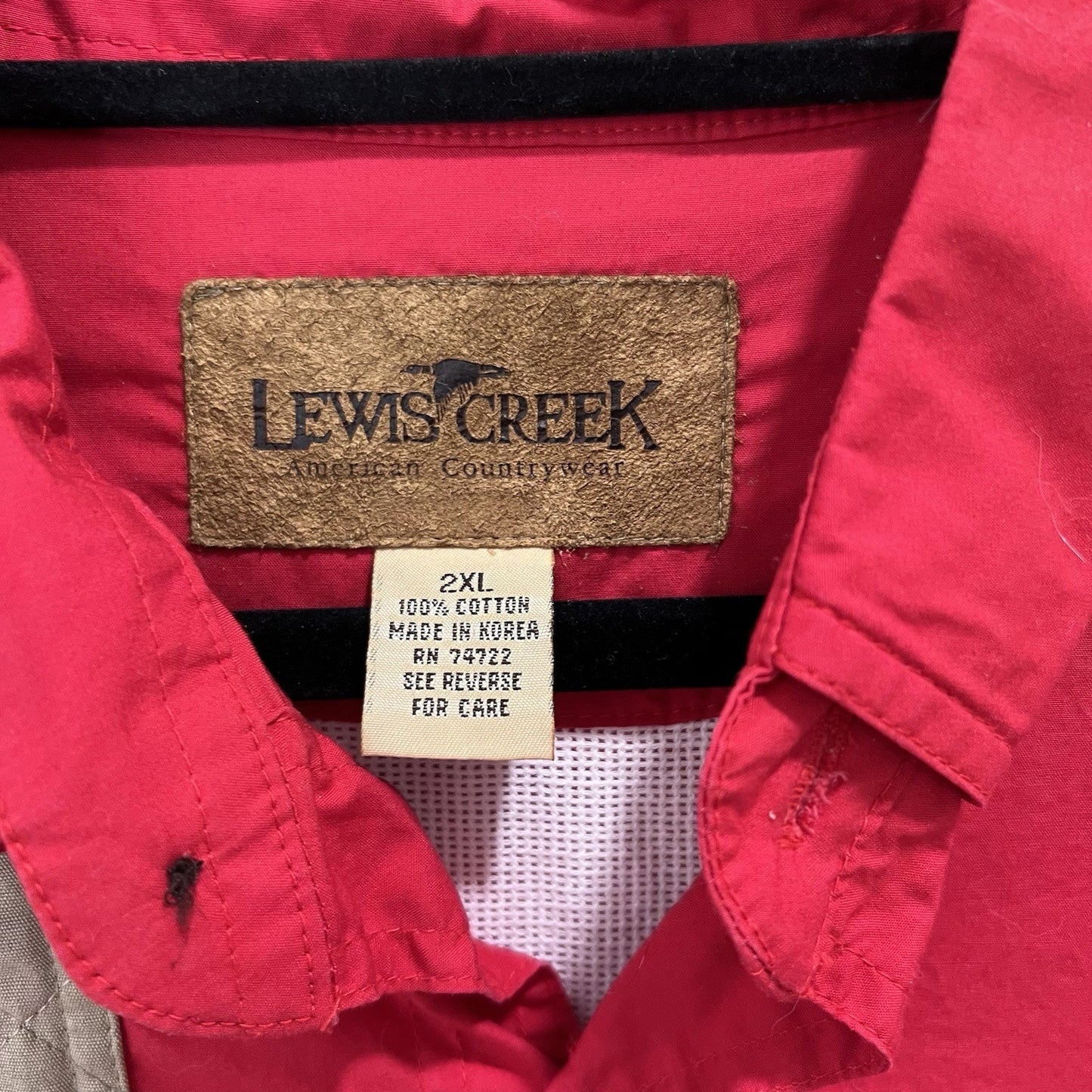 Vtg Lewis Creek 2XL Long Sleeve Shooting Shirt Red Quilted Padded Hunting Field