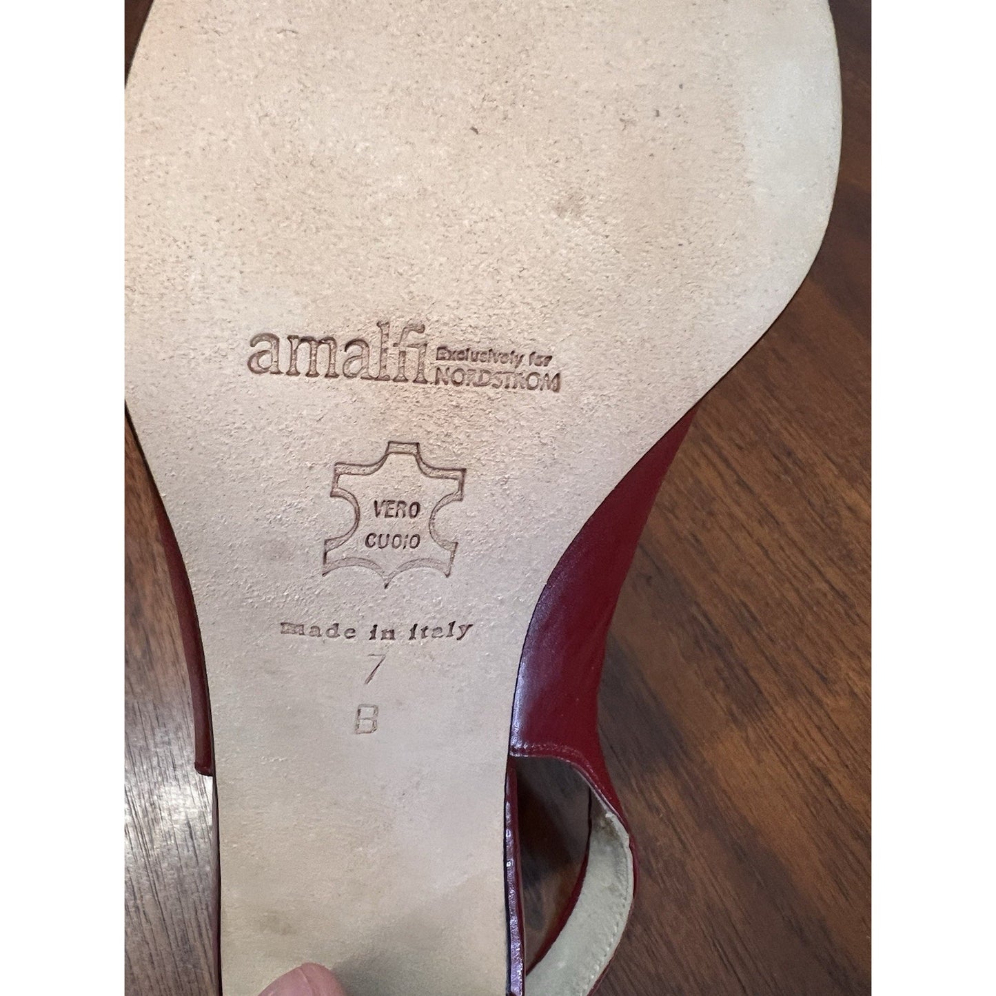 Amalfi Gabby Wine Leather Pump Open Toe Sling Back Bow Women’s Size 7