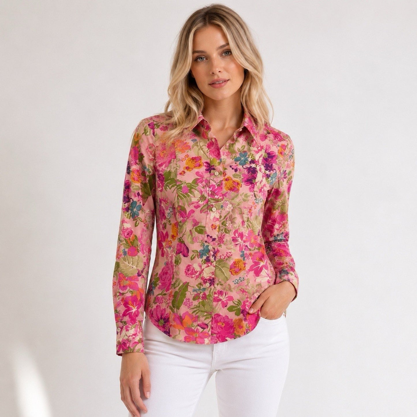 ETRO Milano Italian Women’s Button Down Shirt XS 38 Pink Floral Luxury Designer