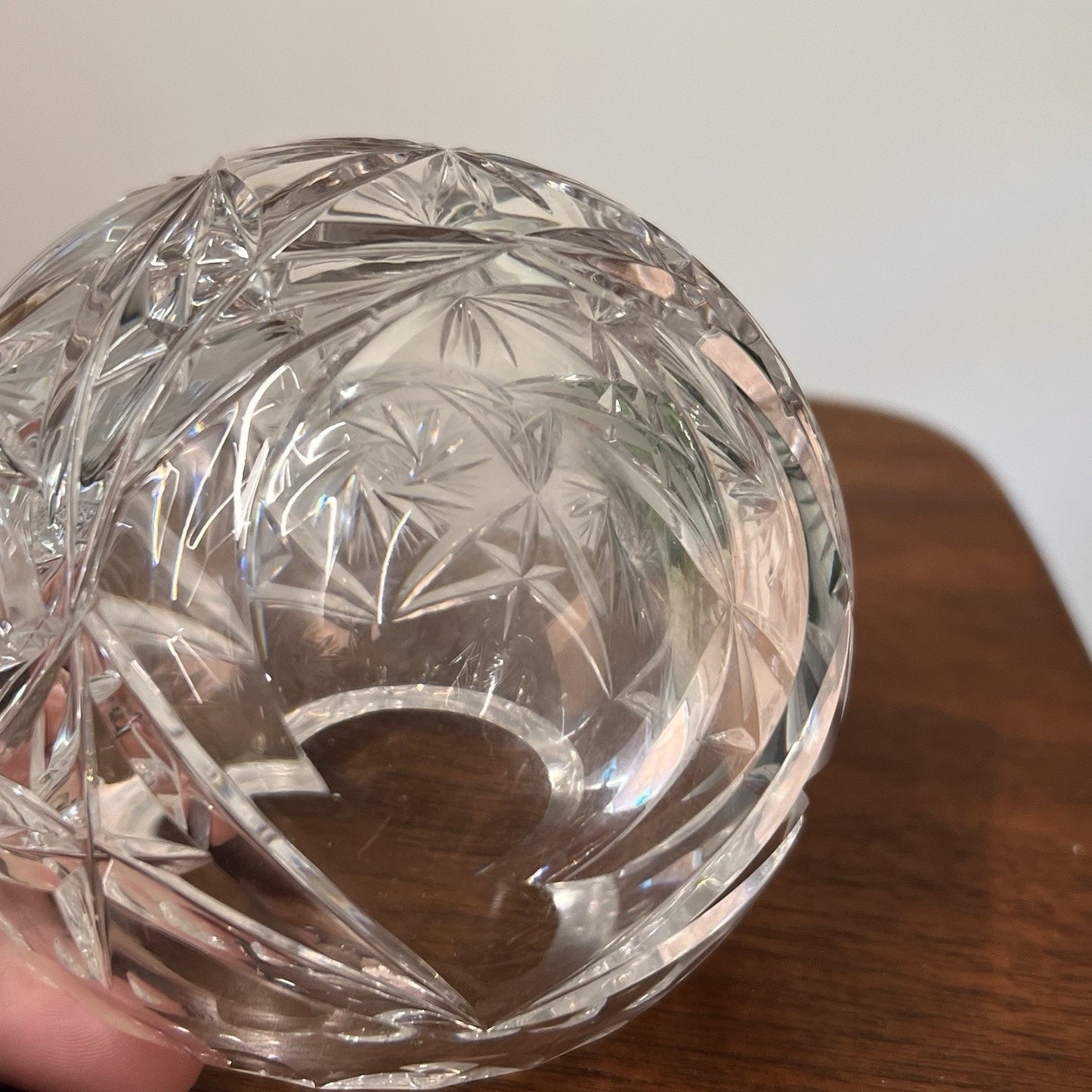 New Cut Lead Crystal Orb Ashtray Cigar Holder 60s Retro Pinwheel Cut Lounge