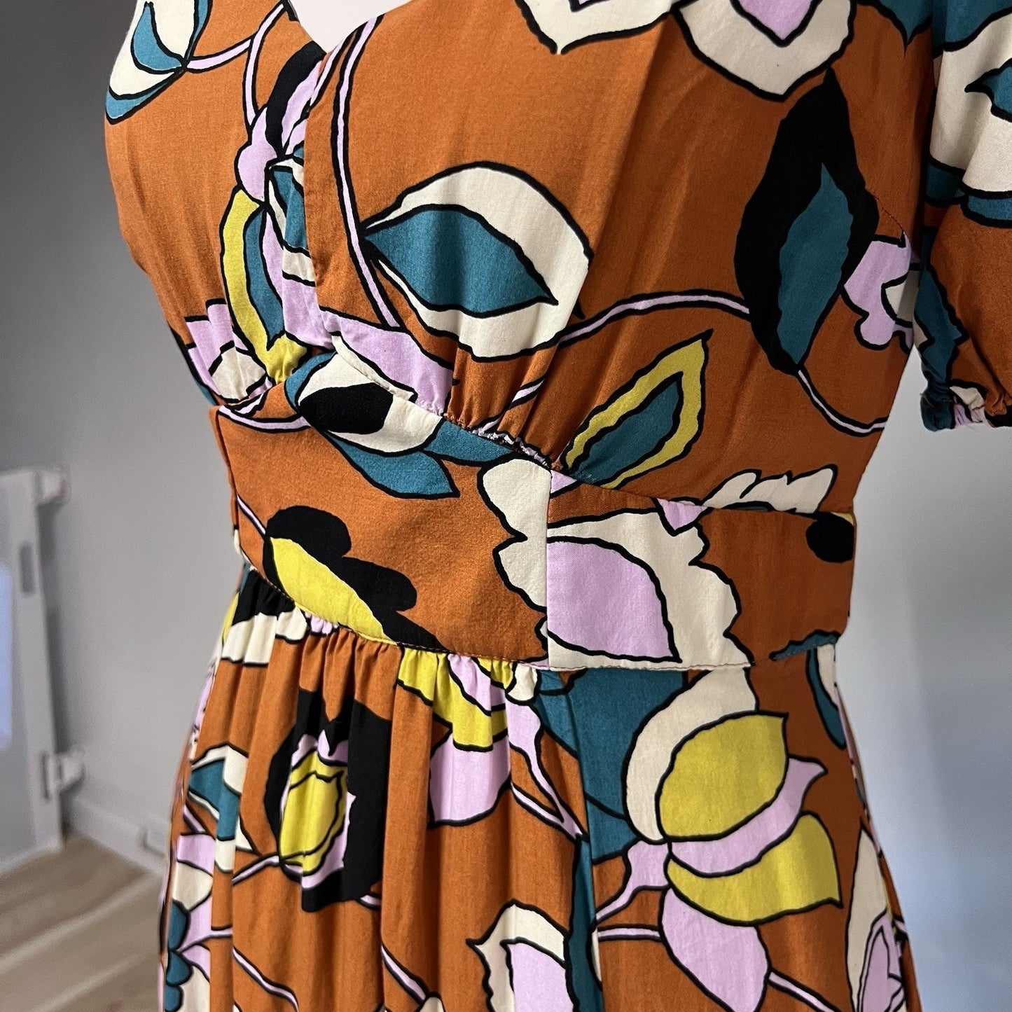 ModCloth (M) Savor The Statement Retro Floral Maxi Dress Vintage Empire Waist