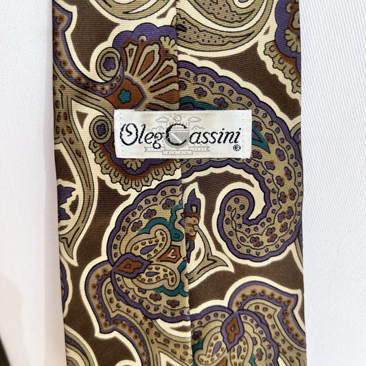 Oleg Cassini Necktie 57x4 Brown Purple Paisley 100% Silk Designer Luxury Tie