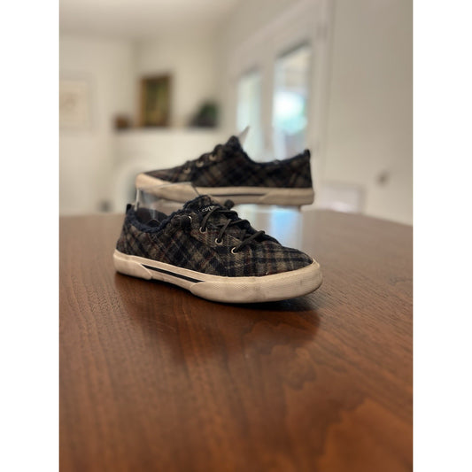 Sperry Pier Wave LTT Teddy Wool Blue Plaid Sneakers Women’s Size 6.5