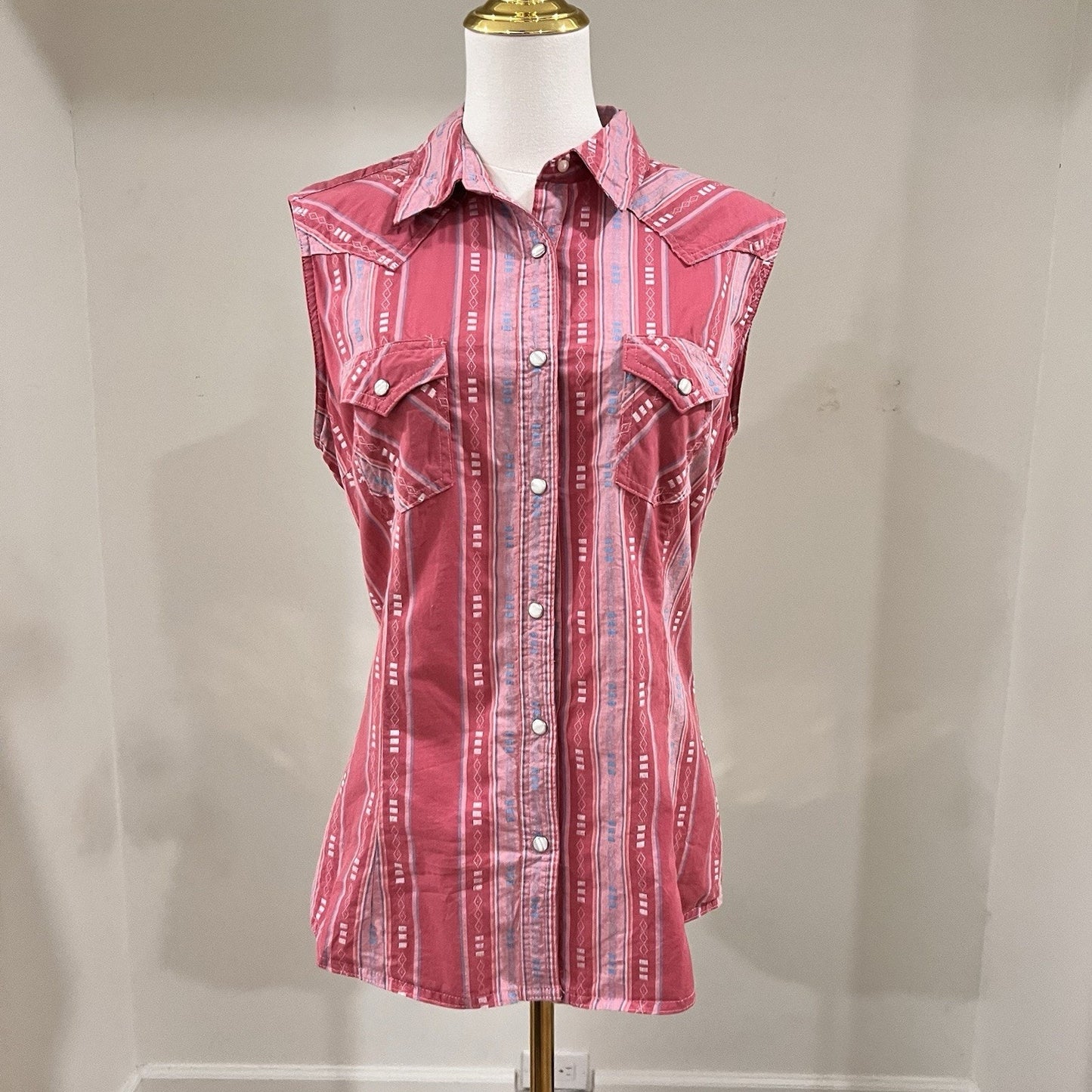Wrangler Retro Western Sleeveless M Women Top Aztec Southwest Pearl Snap Country