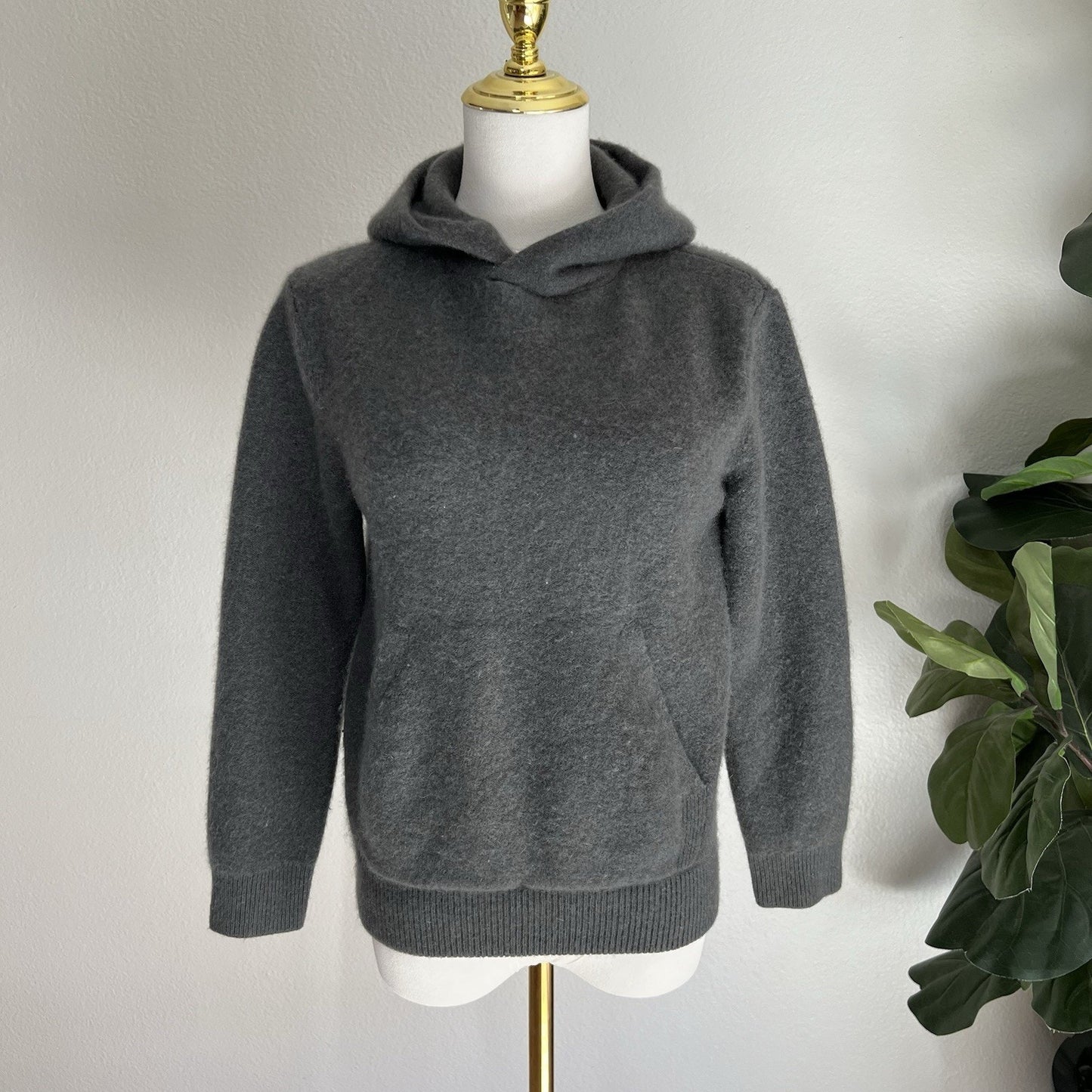 $495 Vince Cashmere Pullover Hoodie Grey XS Women Designer Quiet Luxury Sweater