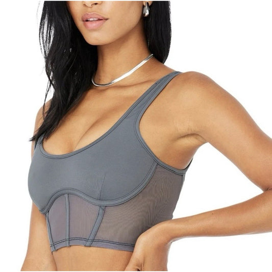 Alo Yoga (S) Airbrush Mesh Corset Tank Top Crop Blue Compression Clean Shelf Bra