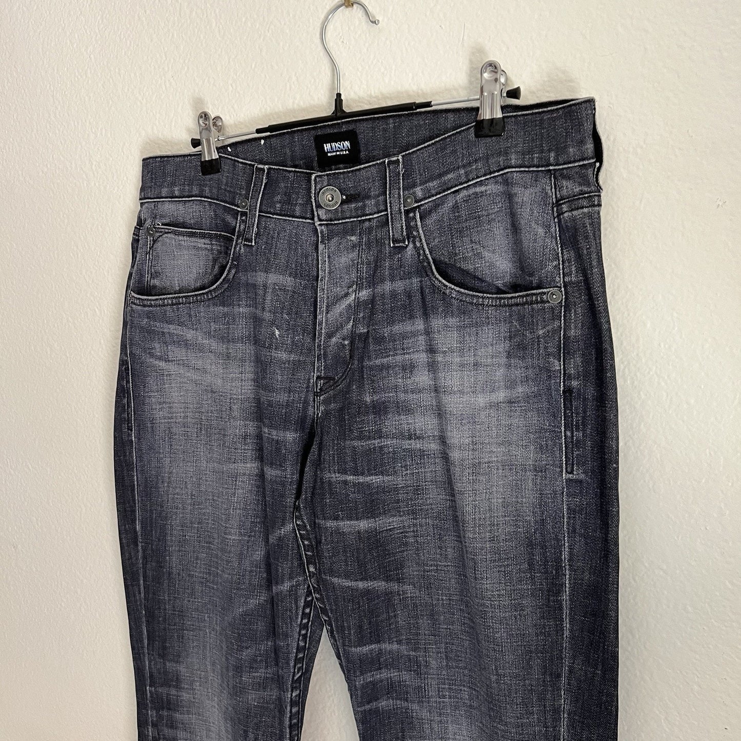 NWOT HUDSON Blake 32x33 Slim Straight Men Button Fly Search & Destroy Jeans Dark