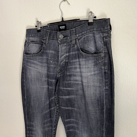 NWOT HUDSON Blake 32x33 Slim Straight Men Button Fly Search & Destroy Jeans Dark