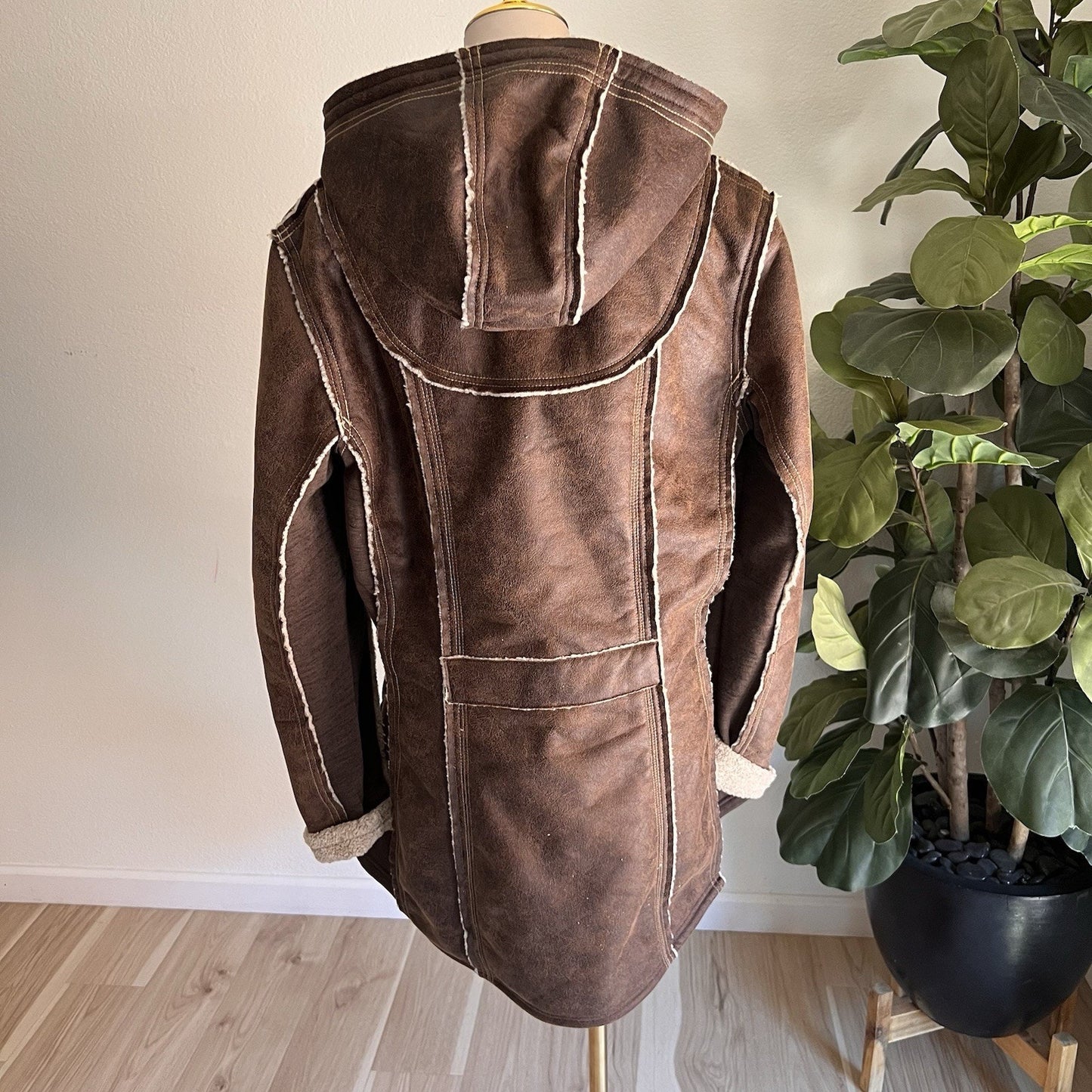 NWOT Kuhl XL Women's Dani Sherpa Trench Brown Wool Faux Leather Removable Hood