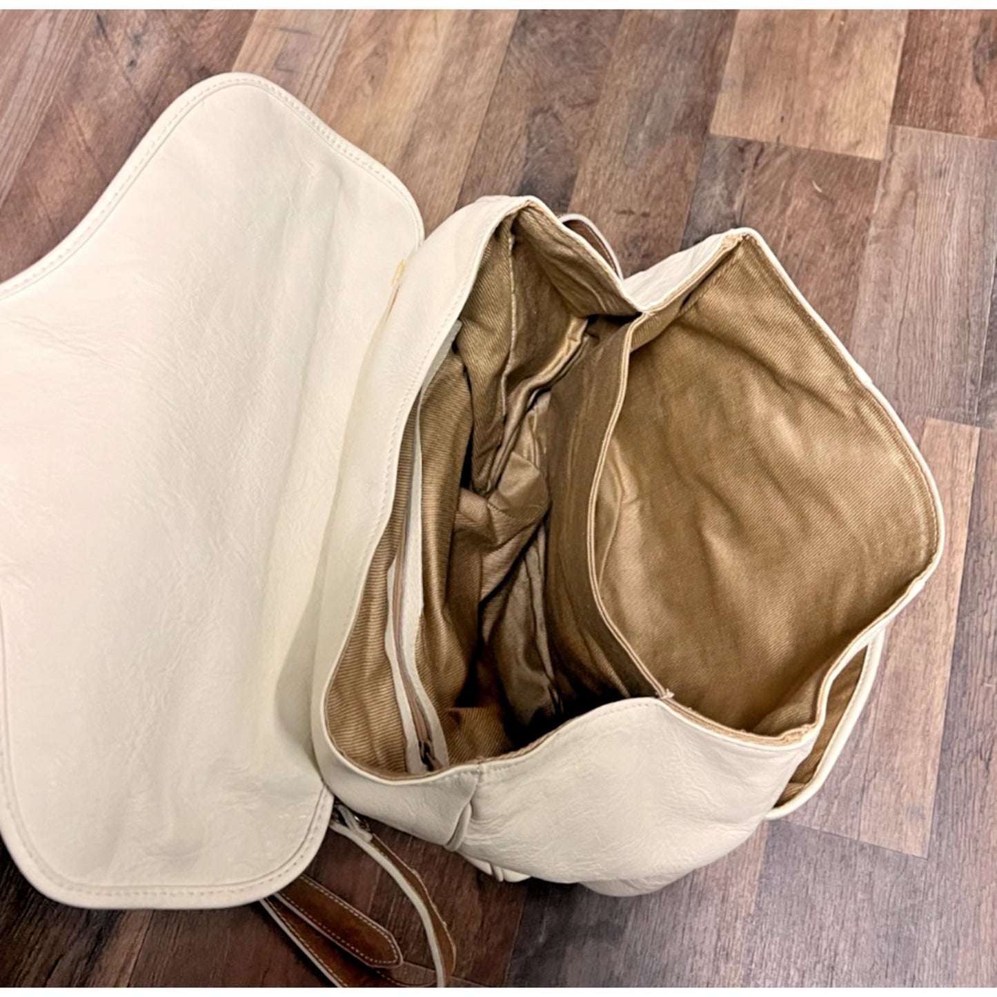 Florentia White Brown Italian Satchel Bag Made in Florence Two Tone Large