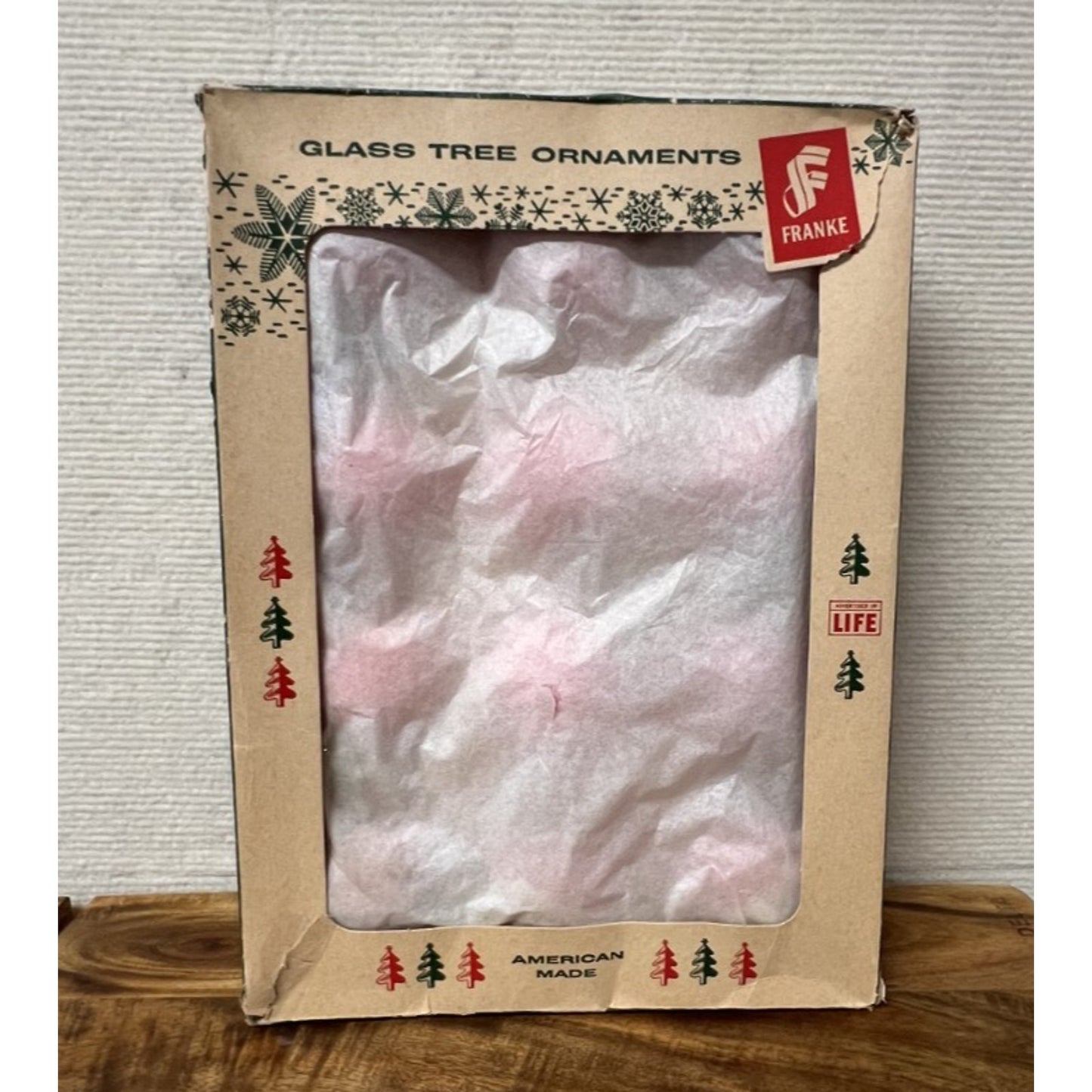 Box Of 12 Red George Franke MCM 1-3/4” Glass Christmas Tree Ornaments