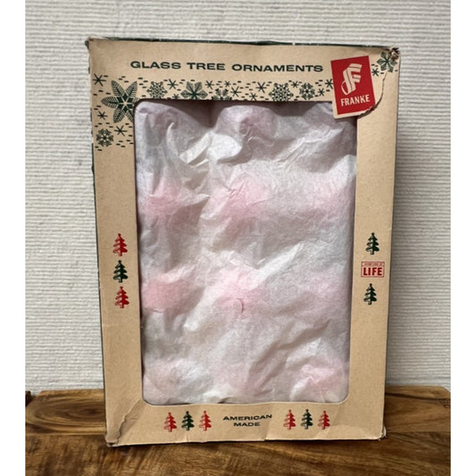 Box Of 12 Red George Franke MCM 1-3/4” Glass Christmas Tree Ornaments