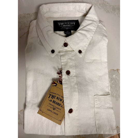 NWT New Ivy Men’s White 100% Linen Button-up Shirt Size XL