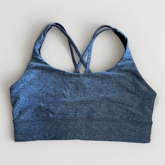 Lululemon Energy Sports Bra Size 12 B-D Cup Medium Support Yoga Strappy Grey