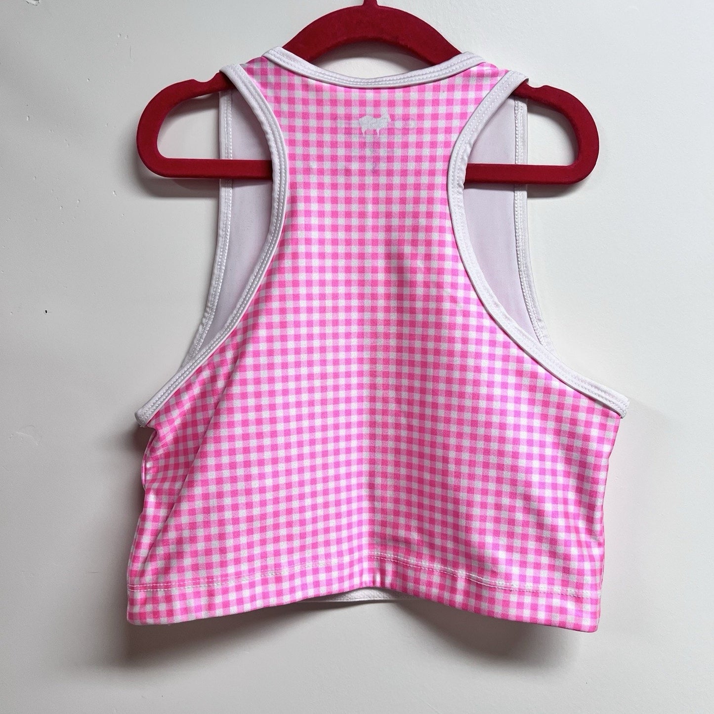 Goldsheep Sports Bra (S) Neon Pink Plaid Gingham Racerback No Pads Girly