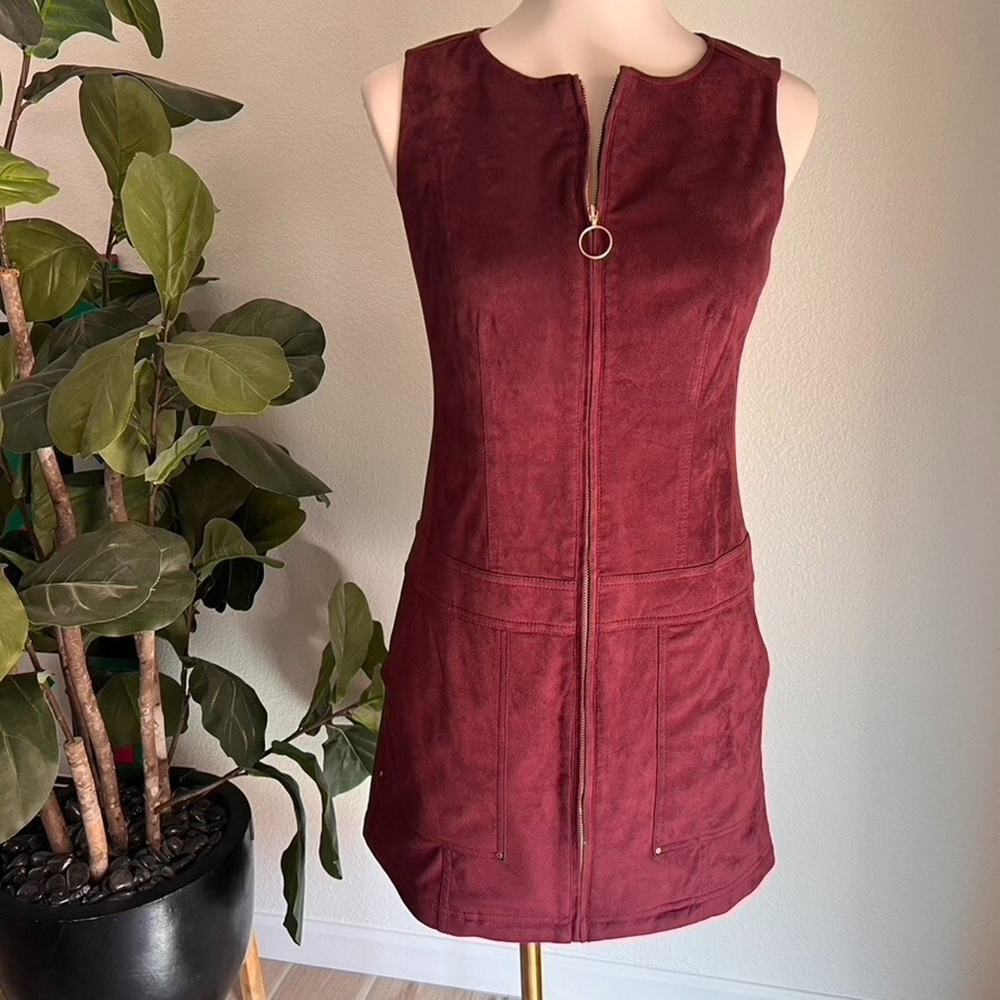 Laundry by Shelli Segal Sz 0 Small Faux Suede Zip Up 60s Mod Mini Dress Retro