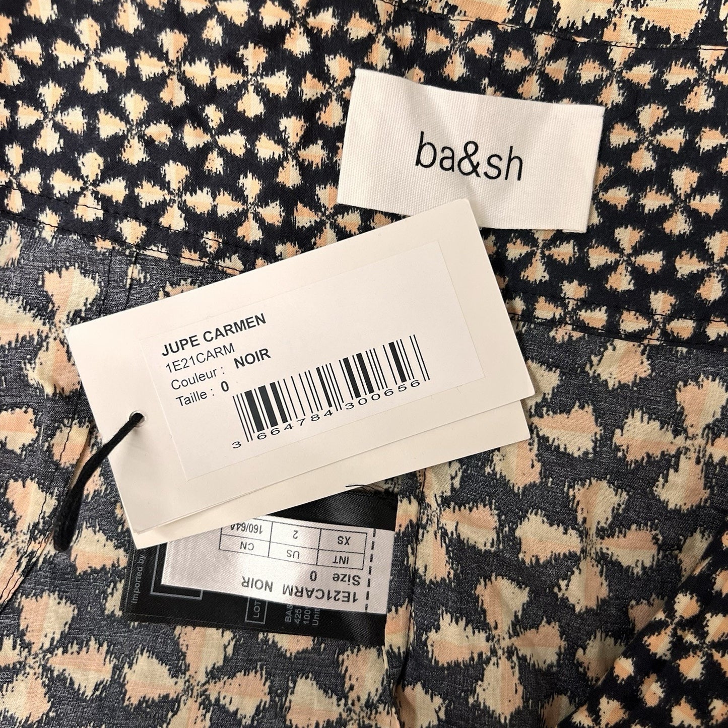 NWT Ba&sh Wrap Midi XS Draped Skirt Sz 0 Abstract Geometric Designer Tulip Hem