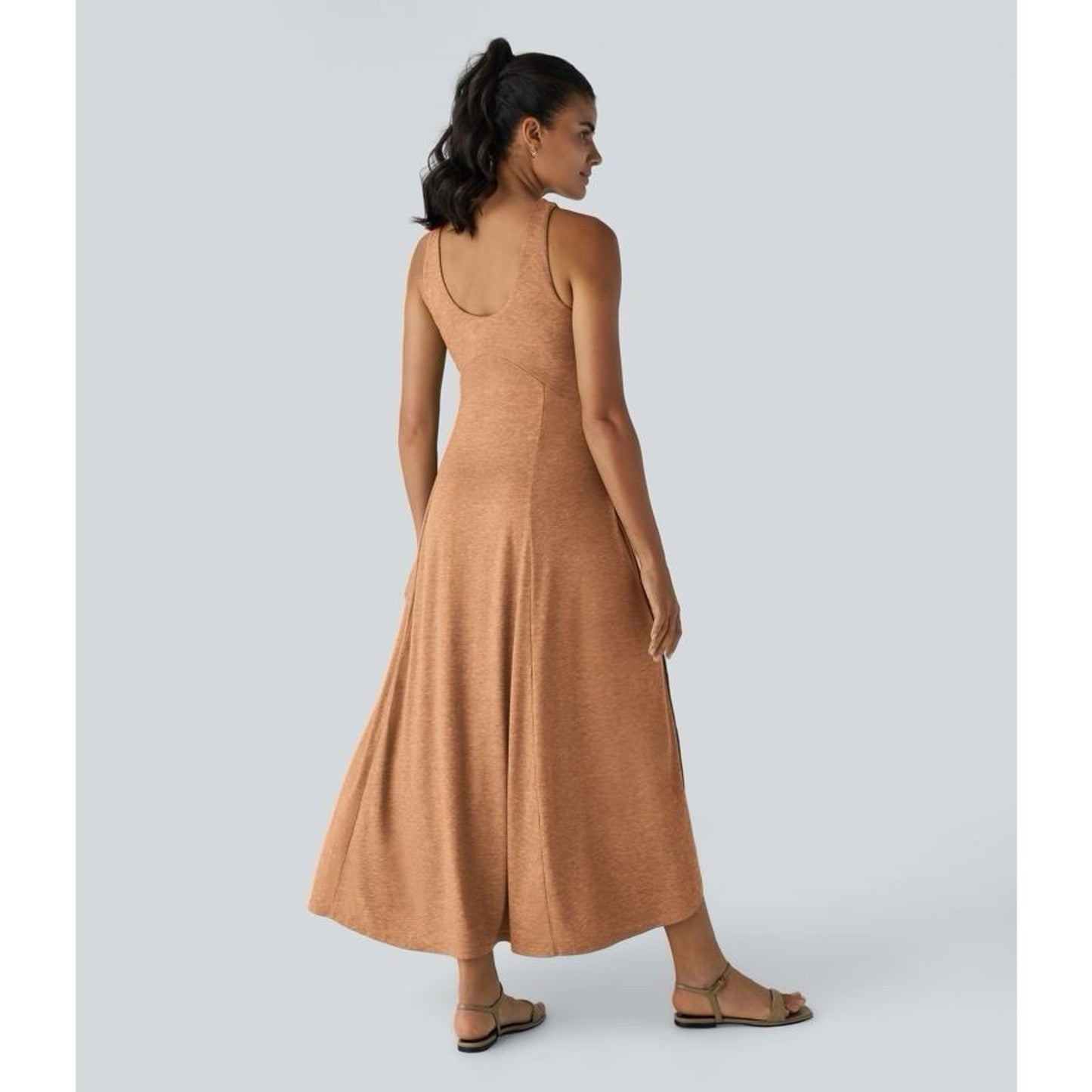 Halara XL Tank Dress U-Neck Sleeveless Split Flowy Maxi Jersey Lagenlook Pumpkin