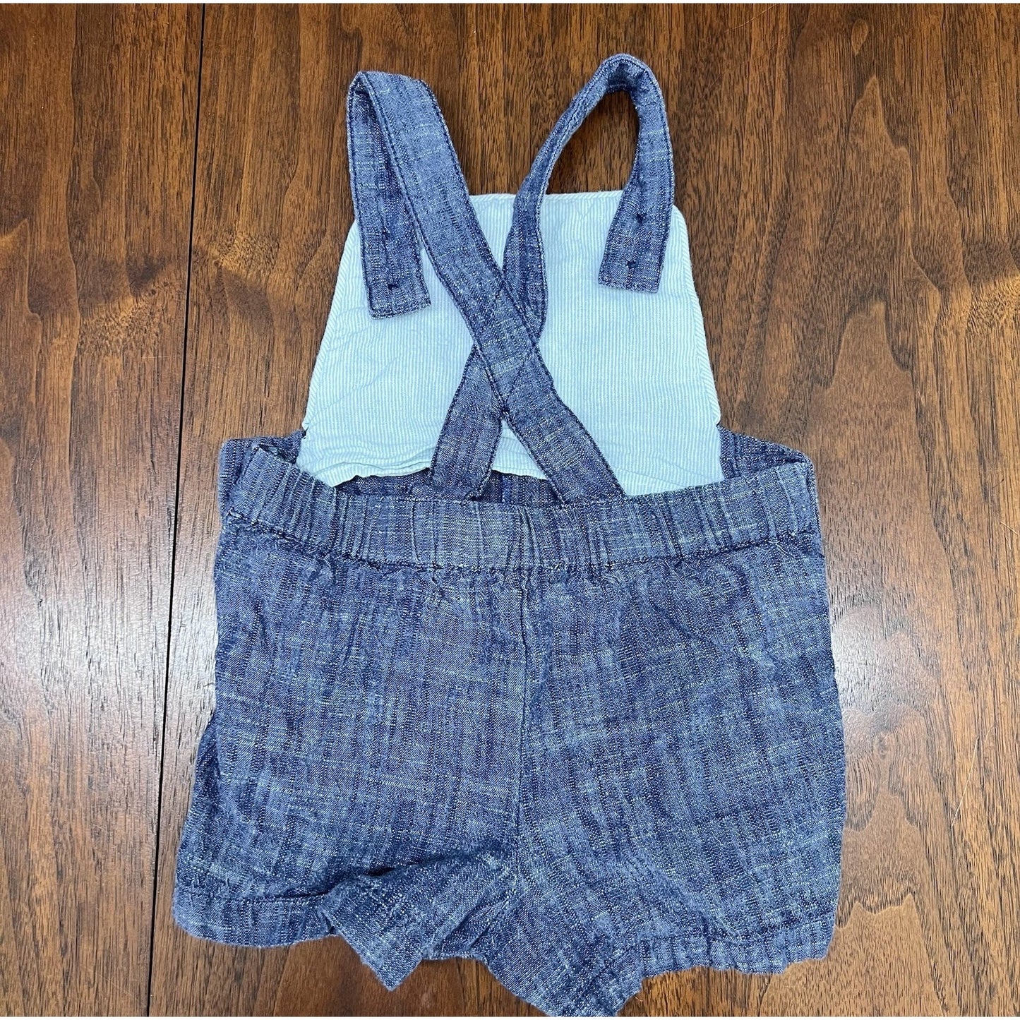 Tommy Bahama Baby Boy Overalls 3-6 Mo Blue Cotton Embroidered Bear Linen Look