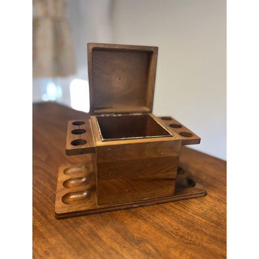 Vintage Decatur Industries Walnut Wood 6 Tobacco Pipe Stand Display Humidor