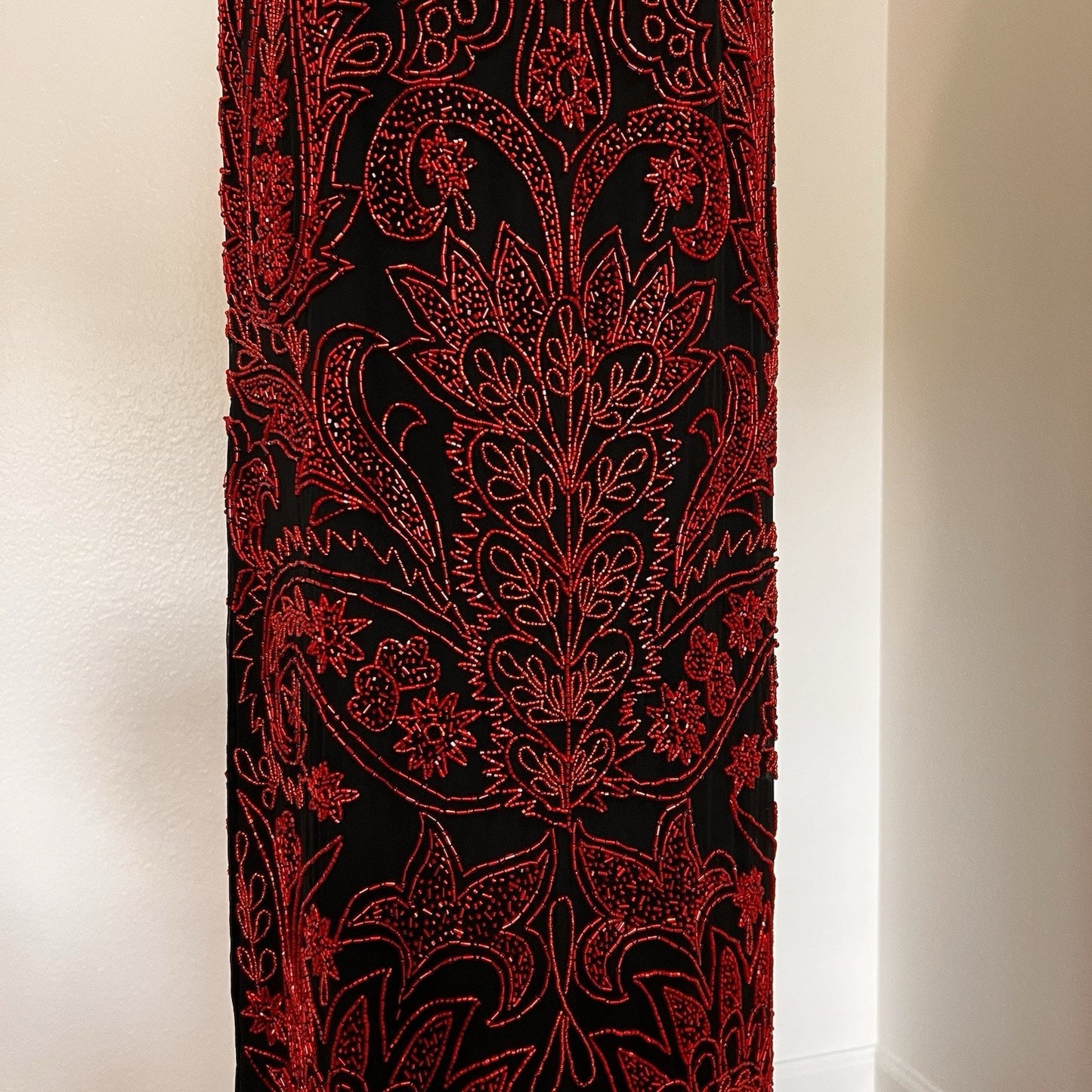 XS Cache Silk Black Red Beaded Dress Vamp Y2K Dramatic Goth Witchy Glam Luxe 90s