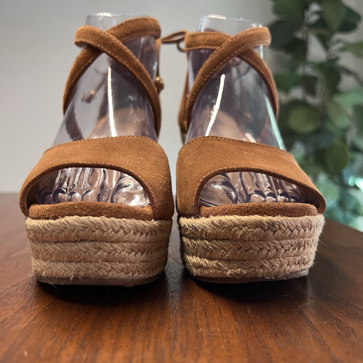 UGG Reagan Suede Espadrille Sz 7 Wedge Sandal Lace Up Peep Toe Natural Jute