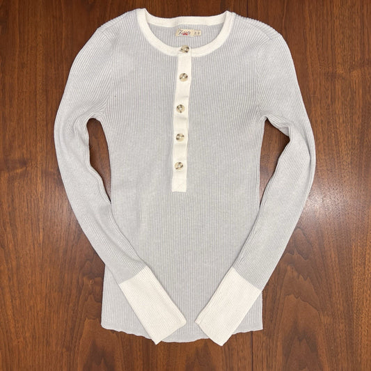 $168 Faherty Mikki Henley XXS Cashmere Cotton Ribbed Sweater Top Colorblock