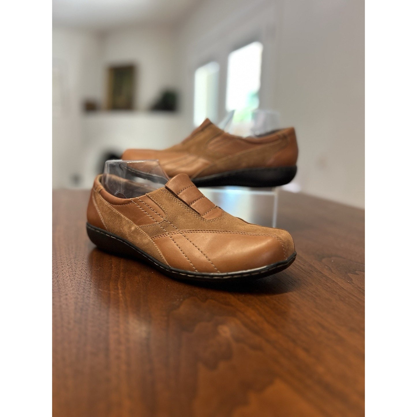 Clarks Bendables Women’s Slip-on Brown Leather/Suede Loafers Women’s Size 9W