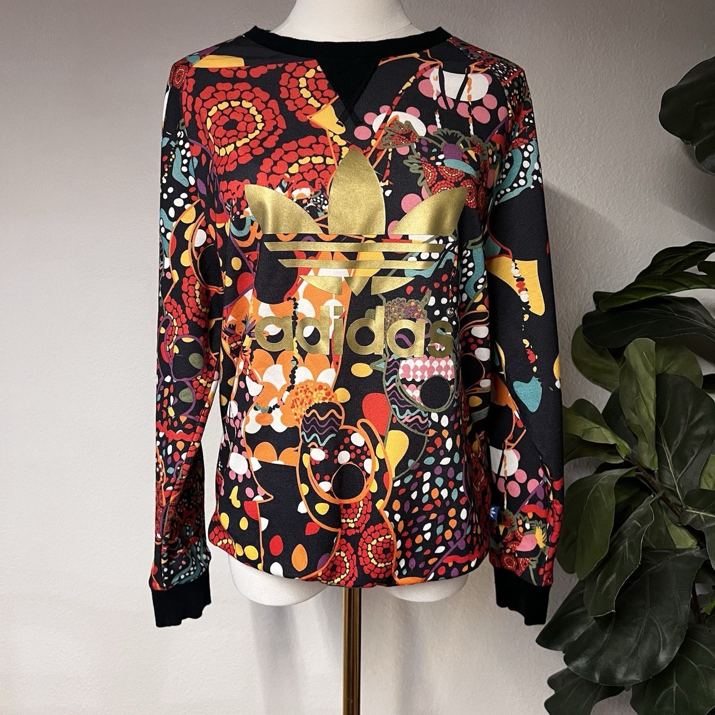 RARE Adidas X Farm Rio Maracatu XS Sweater 2014 Floral Gold Retro Streetwear