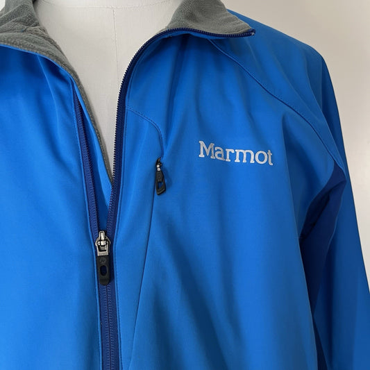 MARMOT Gore Windstopper Full Zip Jacket Mens Large Blue Fleece Lined Soft Shell