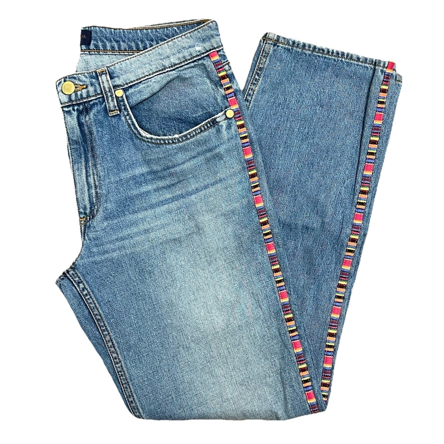Ramy Brook Sz 26 Rosie Boyfriend Cropped Jean Mid-Rise Distressed Aztec Festival