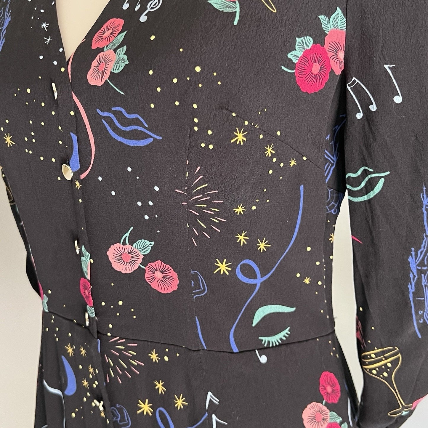 NWT RARE Emily & Fin XS Felicity Long Fit & Flare Party Dress Retro MCM Vintage