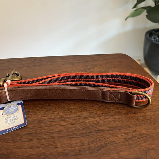 NWT Top Paw 4’ Short Faux Leather and Blue Orange Stripe Unisex Puppy Dog Leash