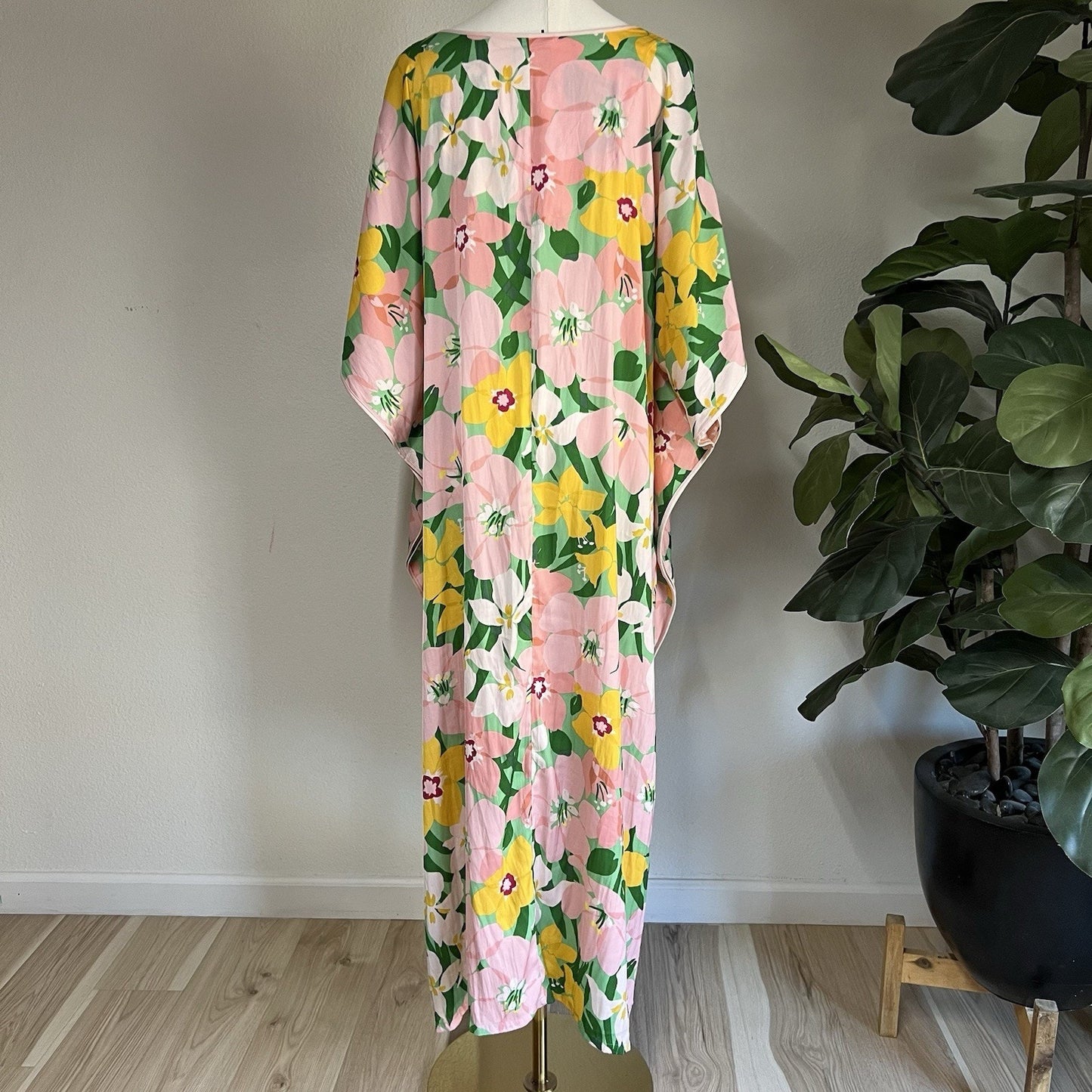 KATE SPADE Caftan Dress L/XL Painterly Petals Floral Muumuu Retro Vintage Mod