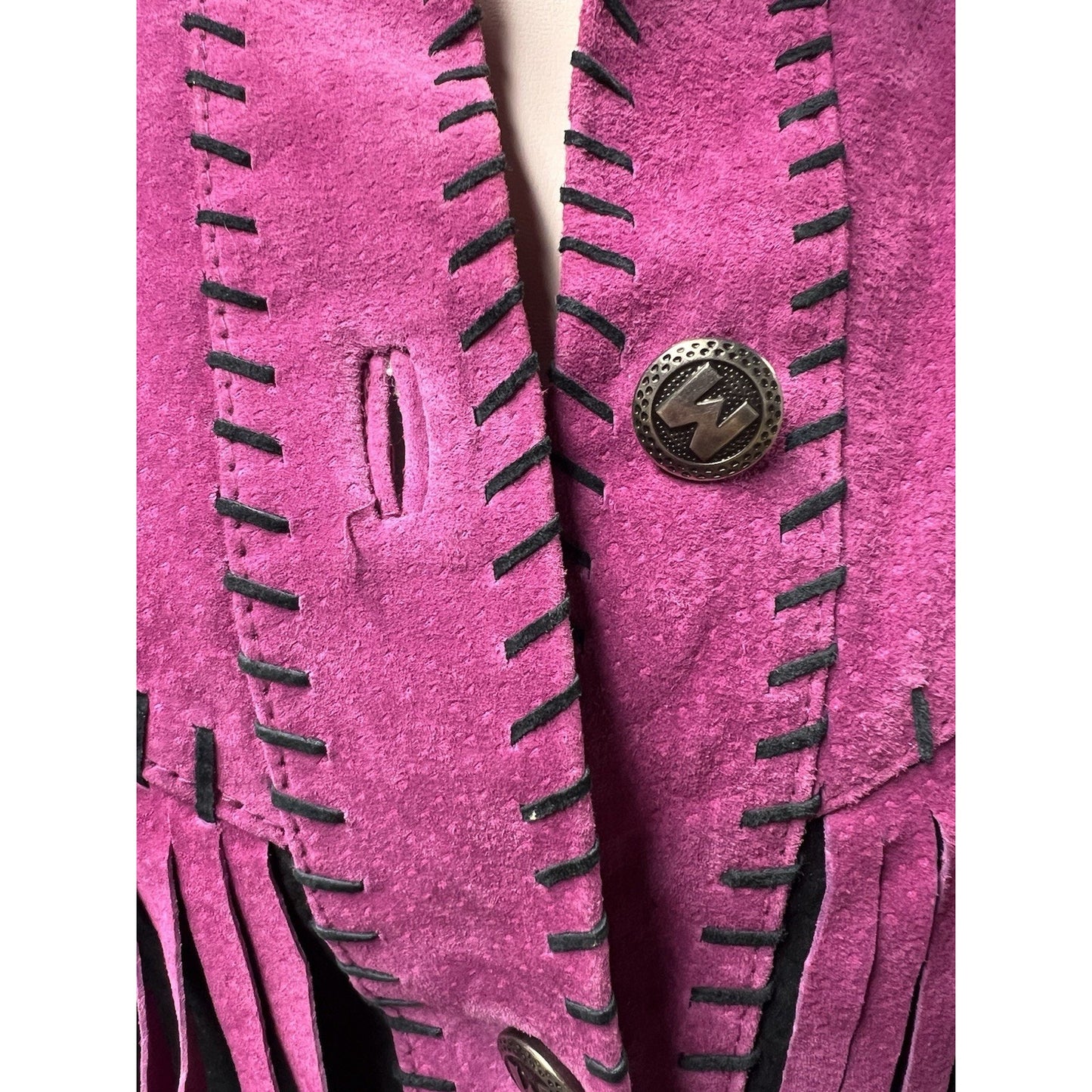 Vintage Bob Mackie Wearable Art Suede Fringe Jacket Purple Black Western Size 2X