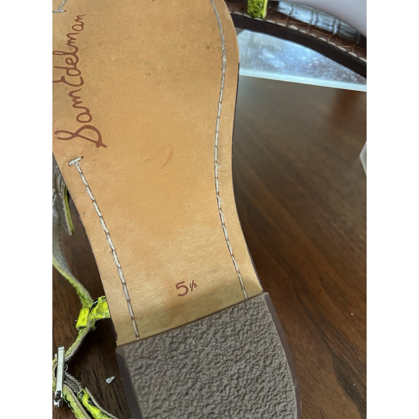 Sam Edelman Gigi Neon Green Snakeskin Sandal Women’s Size 5.5