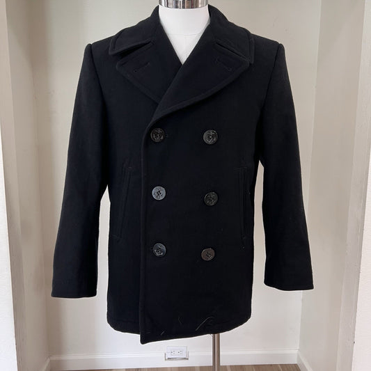 DSCP Quarterdeck Collection Peacoat 38S Navy Military Black Wool Double Breasted