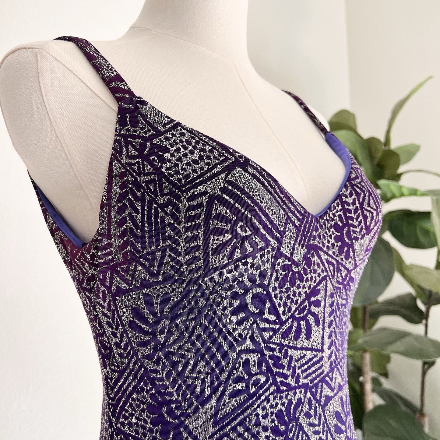 Vintage Caché Y2K Dress 6 Prom Formal Purple Silver Glitter Party 90s Slip Glam