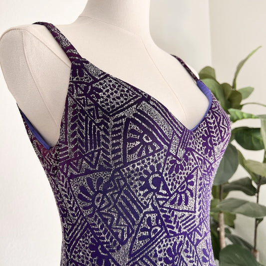 Vintage Caché Y2K Dress 6 Prom Formal Purple Silver Glitter Party 90s Slip Glam
