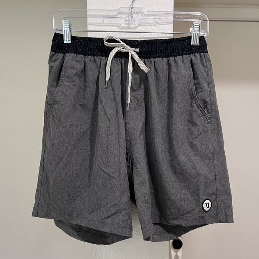 XS Vuori Mens Kore Shorts 7.5” Lined Linen Grey Black Drawstring Elastic Stretch
