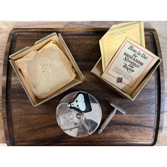 1920’s Antique Kriss Kross Stripper and Razor Kit Working and In Original