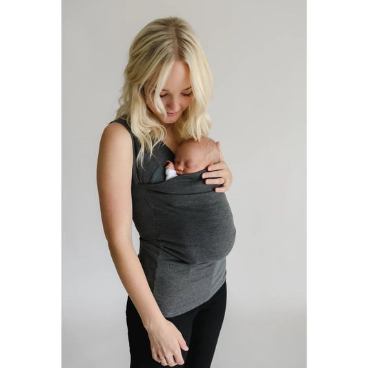 XL Lalabu Soothe Shirt Baby Carrier Tank Top Grey Nursing Newborn - 15 Lb Pouch
