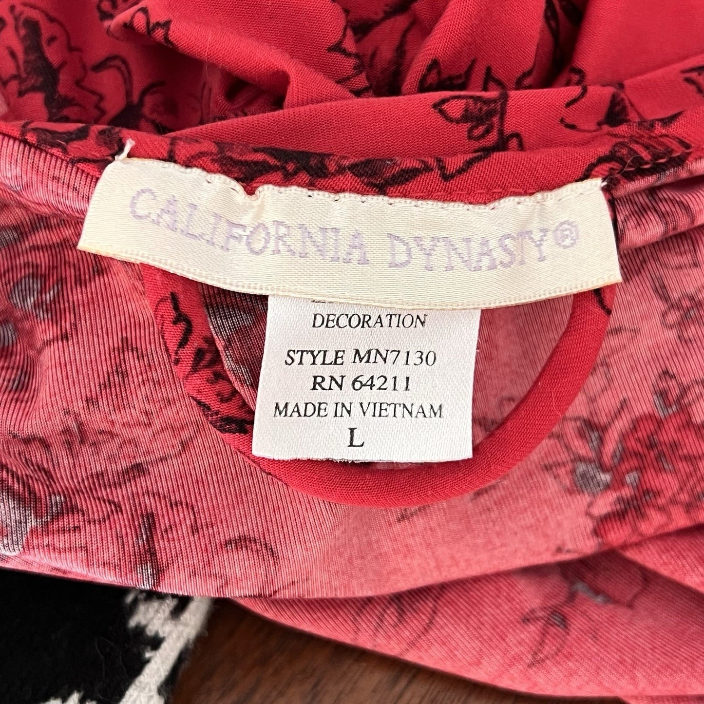 California Dynasty M/L Vintage Lace Red Floral Robe Kimono Belt Romantic Sexy