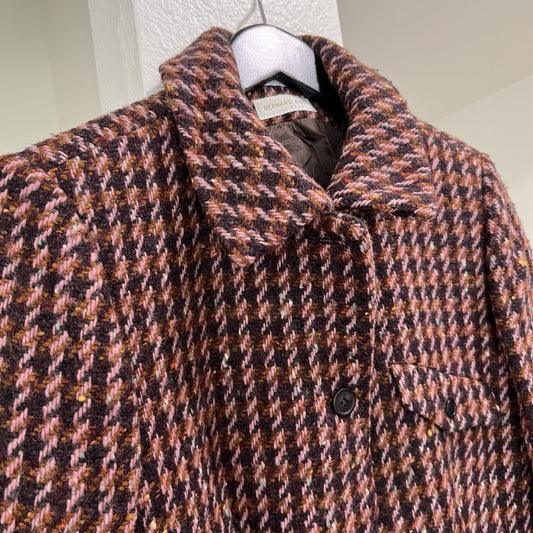 Bernard Zins Paris Tweed Wool Blazer Women Sz 10 Houndstooth Academia Preppy