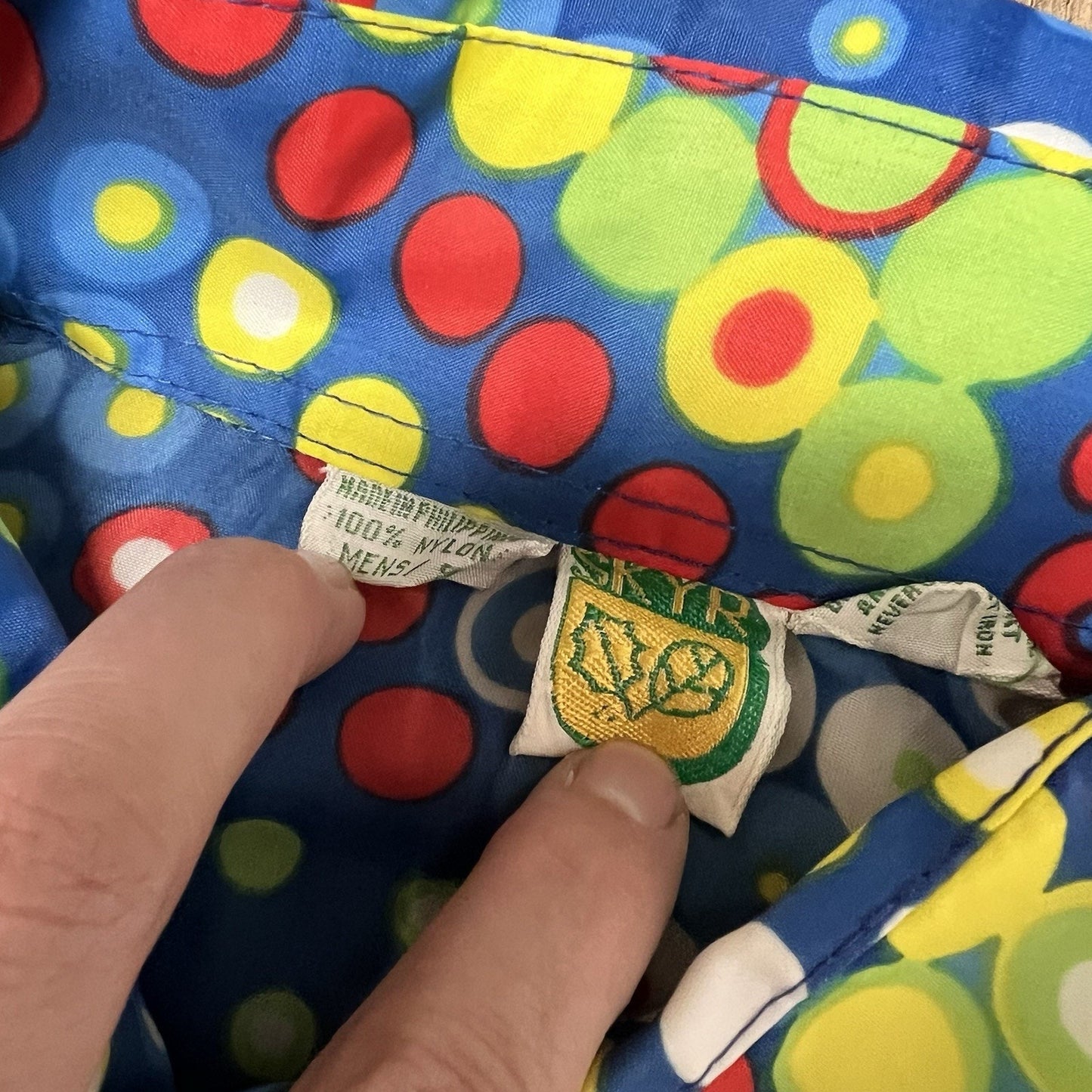 Vintage 70s SKYR Scandia Trading Button Up Shirt Nylon Disco Retro Trippy Mod
