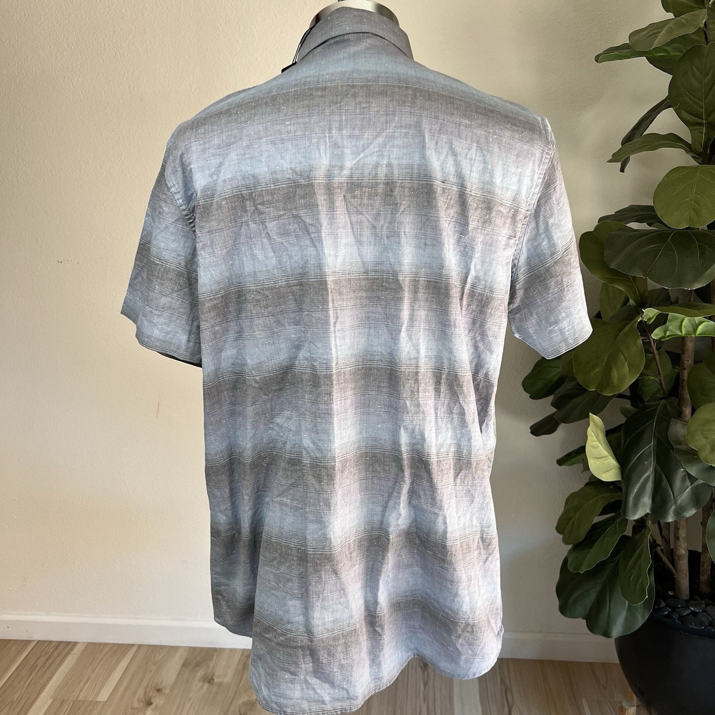 NWT Travis Mathew XL Blue Gray Gradient Stripe Button-Up Polo Cotton Shirt